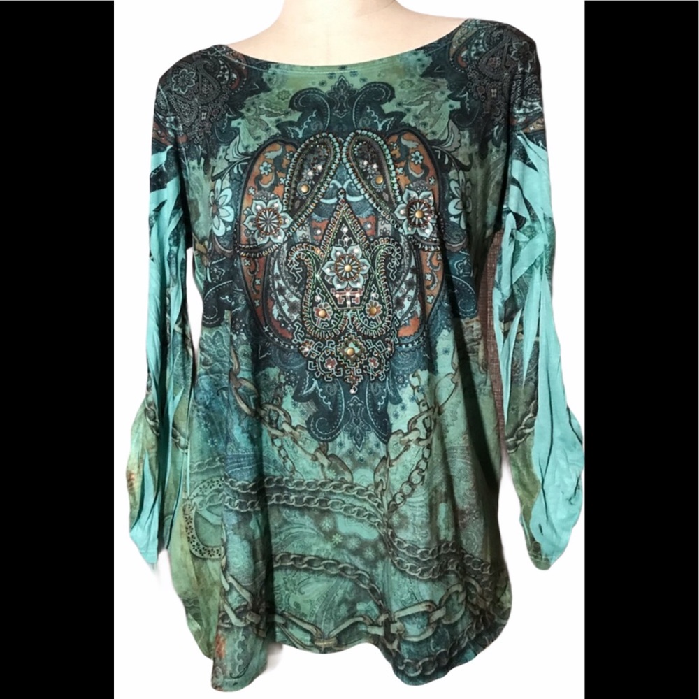 ONLY NINE Paisley floral chin link pattern ruched XL